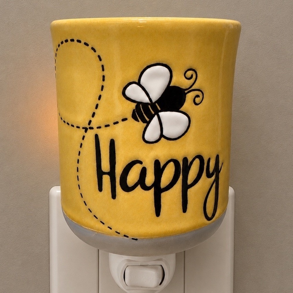 Scentsy Happy Bee Wax Warmer Plug In Night Light Yellow Ceramic Wall Warmer